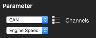 Screenshot of the Parameter settings with CAN and Engine Speed selected.