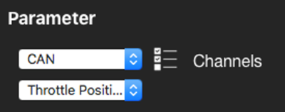 Screenshot of the Parameter settings with CAN and Throttle Position options selected.