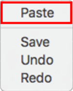 Screenshot of the Elements menu with Paste highlighted.