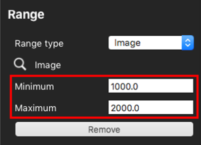 Screenshot of the Range settings with Minimum and Maximum highlighted.