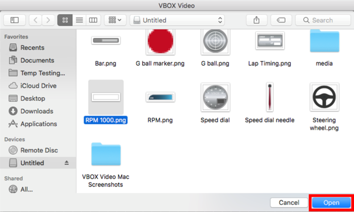 Screenshot of the file explorer window to select the new image for the range, with the Open button highlighted.