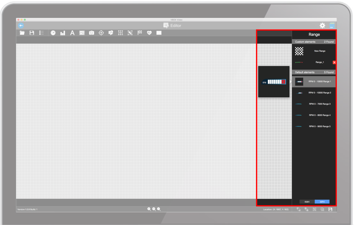 Screenshot of the software with the Range Settings pane highlighted on the right hand side.