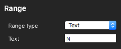 Screenshot of the Range settings with the Range Type set as Text.