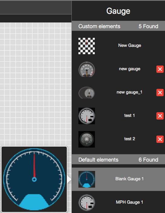 Screenshot of the Gauge options in the library.