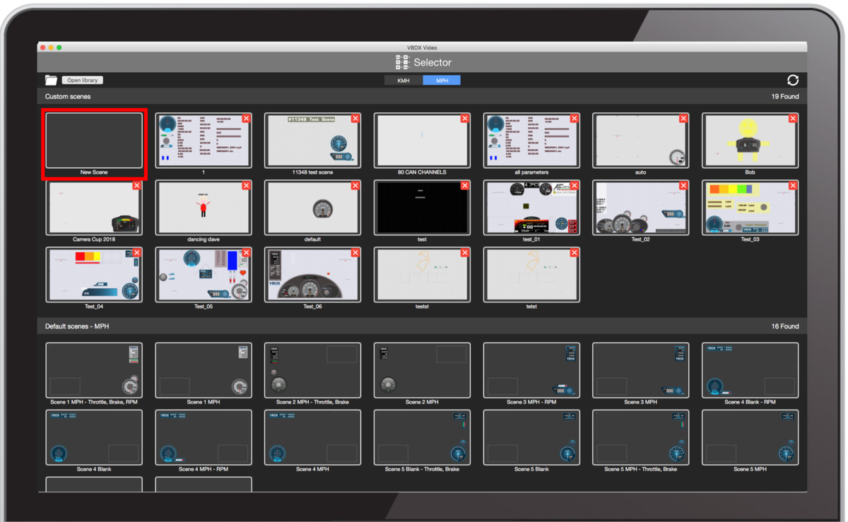 Screenshot of the Scene Library Selector.