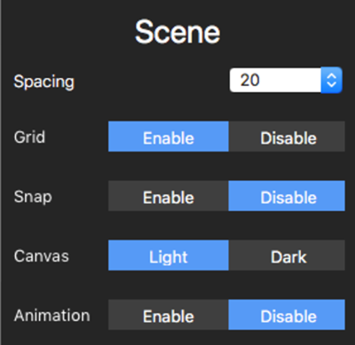 Screenshot of the Scene Settings.