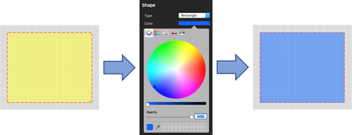 Image depicting changing the colour of the shape from yellow to blue.
