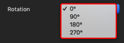 Screenshot of the Rotation settings with the options available displayed.
