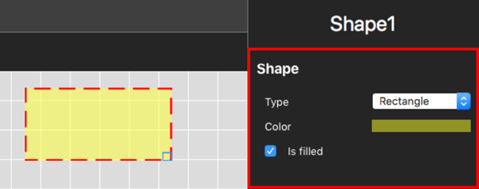 Screenshot of the software with a Shape element added and the Shape Settings pane highlighted on the right hand side.