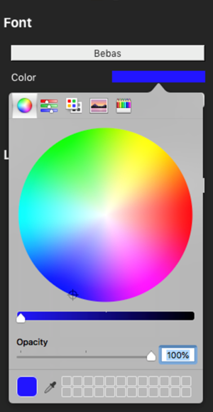 Screenshot of the Font colour selector wheel.