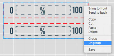 Screenshot of the selected elements and the right click menu with Ungroup highlighted.