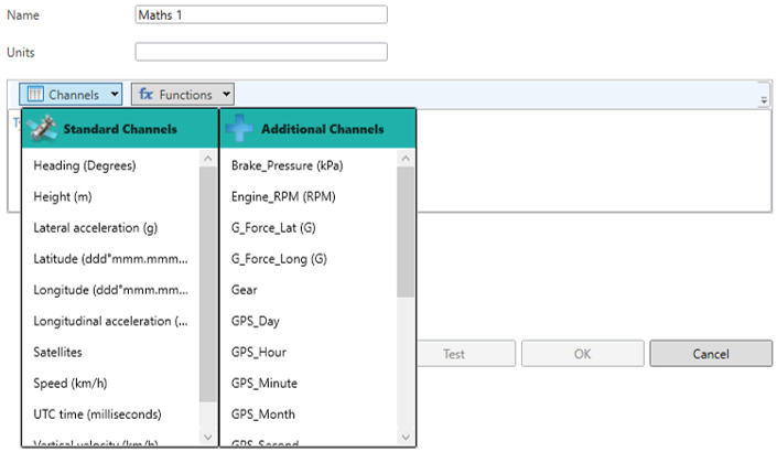 Image displaying the options available under the Channels drop down.