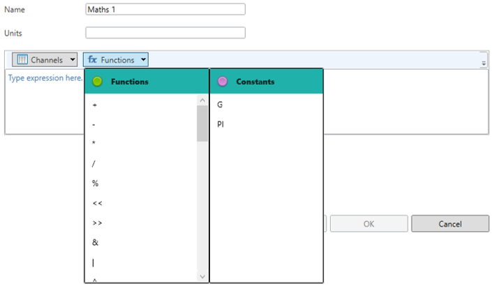 Image displaying the options available under the Function drop down.