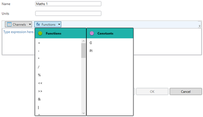 Image displaying the options available under the Function drop down.