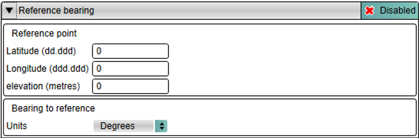 Screenshot of the Reference Bearing settings.