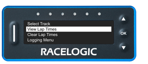 VBOX LapTimer showing the Main Menu with the View Lap Times option highlighted. 