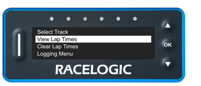VBOX LapTimer showing the Main Menu with the View Lap Times option highlighted. 