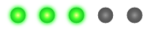 Graphic showing 3 illuminated green LEDs indicating a battery level of 40 to 60 %.