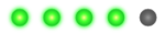 Graphic showing 4 illuminated green LEDs indicating a battery level of 60 to 80 %.