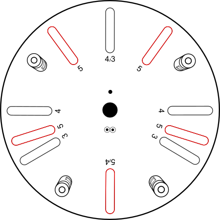 Drawing of the Wheel Speed Sensor Fixture Kit Flange Plate with the 5 holes highlighted.