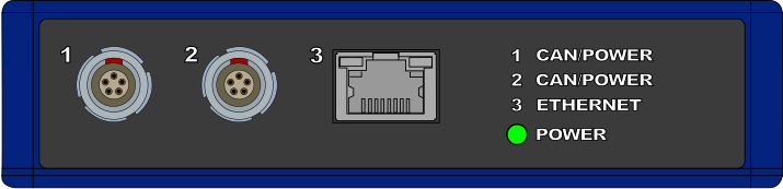 Drawing of the rear panel of a Wheel Speed Sensor Link Data Receiver.