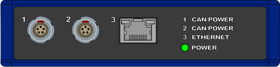 Drawing of the rear panel of a Wheel Speed Sensor Link Data Receiver.