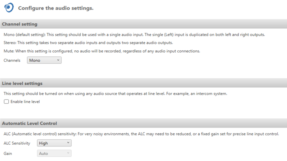 Screenshot of the Audio settings.