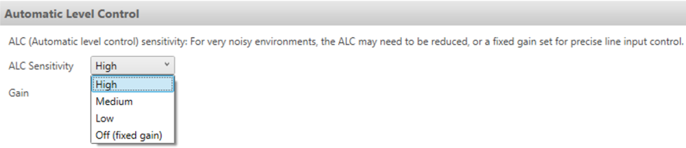 Screenshot of the Automatic Level Control options.