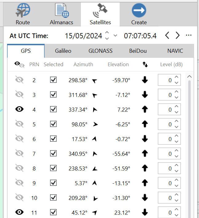 Screenshot of the Satellites Tab.