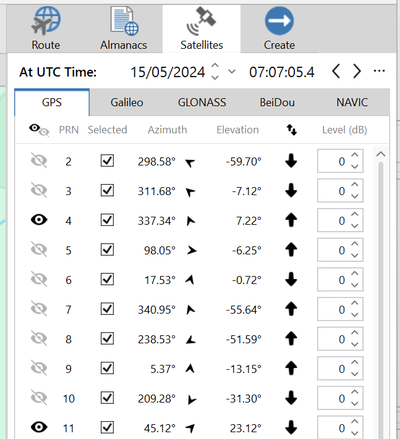 Screenshot of the Satellites Tab.