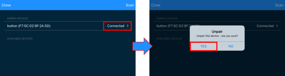 Screenshot from a mobile device showing how to unpair a connected Bluetooth device. 