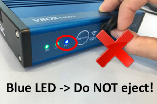 Image depicting not to remove the SD card while the REC LED is solid blue.