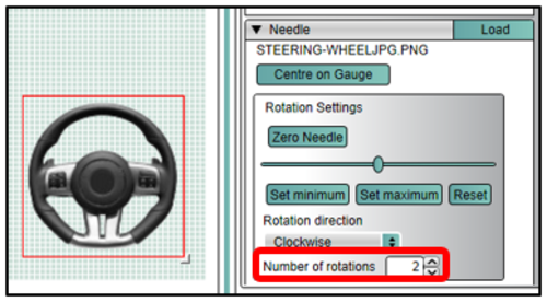 Screenshot of the Needle properties with the Number of Rotations option highlighted.