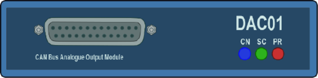 Drawing of the front of the CAN to Analogue Output Module.