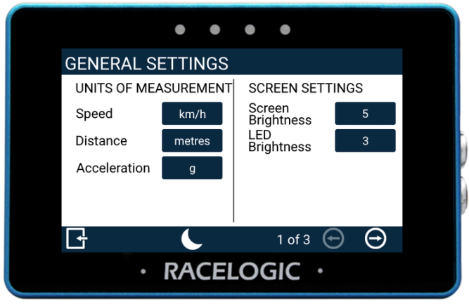MFD Touch displaying the General Settings - Units of Measurement / Screen Settings screen.