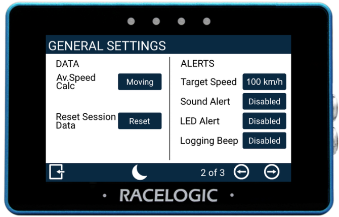 MFD Touch displaying the General Settings - Data/Alerts screen.