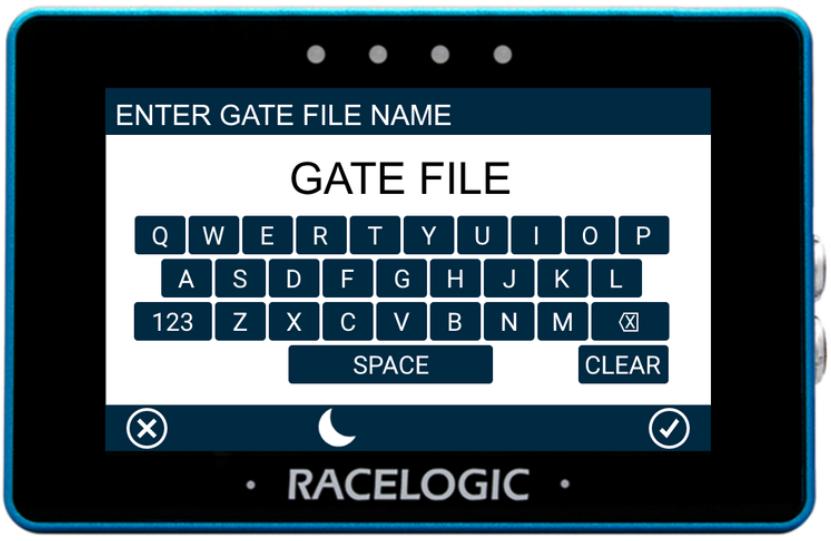 MFD Touch displaying the Enter Gate File Name screen.