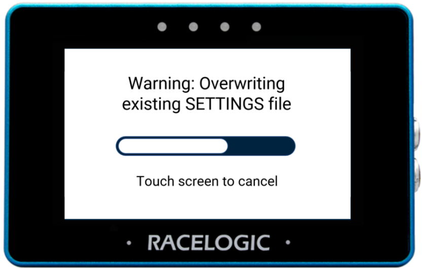 MFD Touch displaying the overwriting settings file screen.