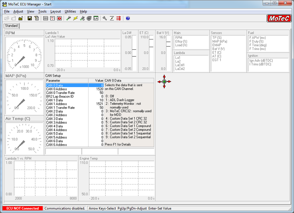 Screenshot of MoTec ECU Manager software.