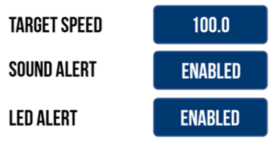 Target Speed options in the Speed Settings on Performance Box Touch. 