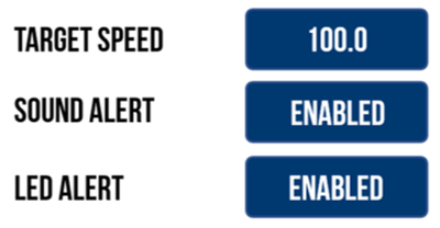 Target Speed options in the Speed Settings on Performance Box Touch. 