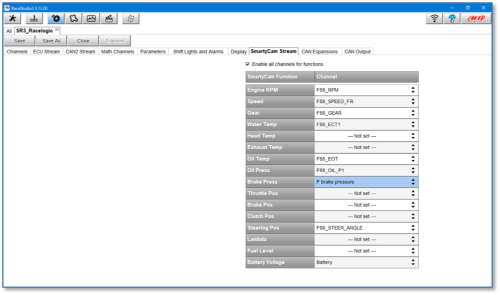 Screenshot of RaceStudio software.