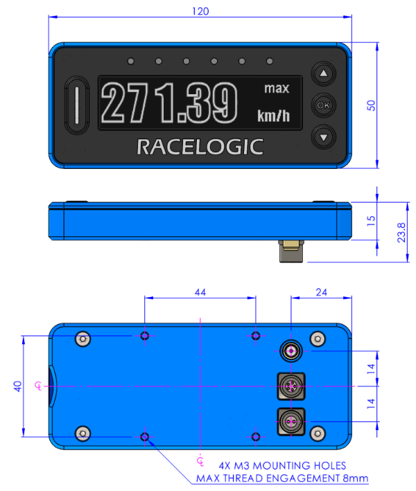 Annotated technical drawing of RLVBPIT-S with dimensions.