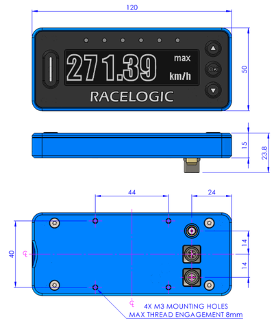 Annotated technical drawing of RLVBPIT-S with dimensions.