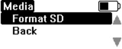 LabSat Media menu displaying available options with Format SD selected.