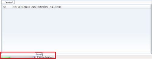 Section in VBOX Test Suite showing bottom left corner with Cancel option highlighted.