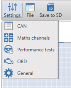 Screenshot of the Menu options available by clicking the Settings button.
