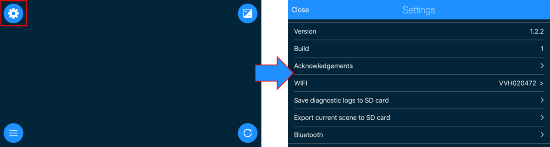 Screenshot of where to access the Settings and the Settings menu.