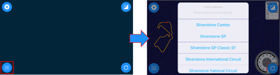 Screenshot from a mobile device accessing the Track Selection menu.
