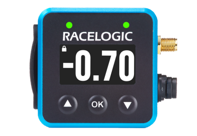 Mini LapTimer with -0.70 on the Predictive Lap Timing display and 2 green LEDs.
